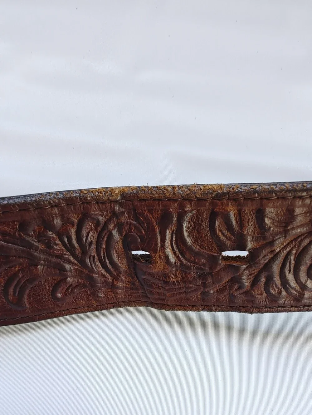 Silver Creek Vintage 1995 Tooled Leather Western Belt Brown Silver Buckle 38